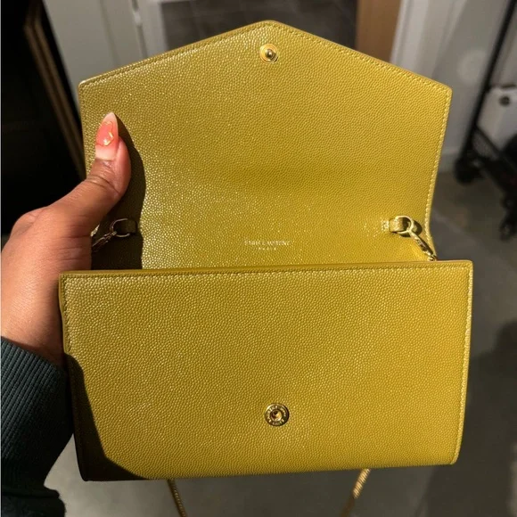 Relist - YSL CHARTREUSE UPTOWN CHAIN WALLET IN GRAIN DE POUDRE EMBOSSED LEATHER - Picture 4 of 11